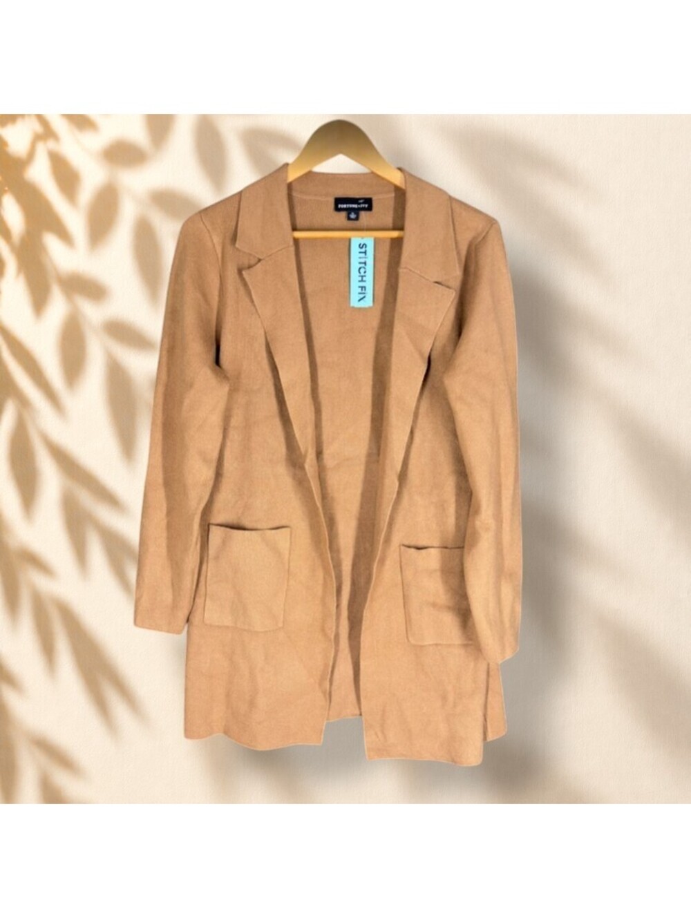 New Fortune + Ivy Cardigan Women PL Petite Brown Open Front Collared Knit Soft